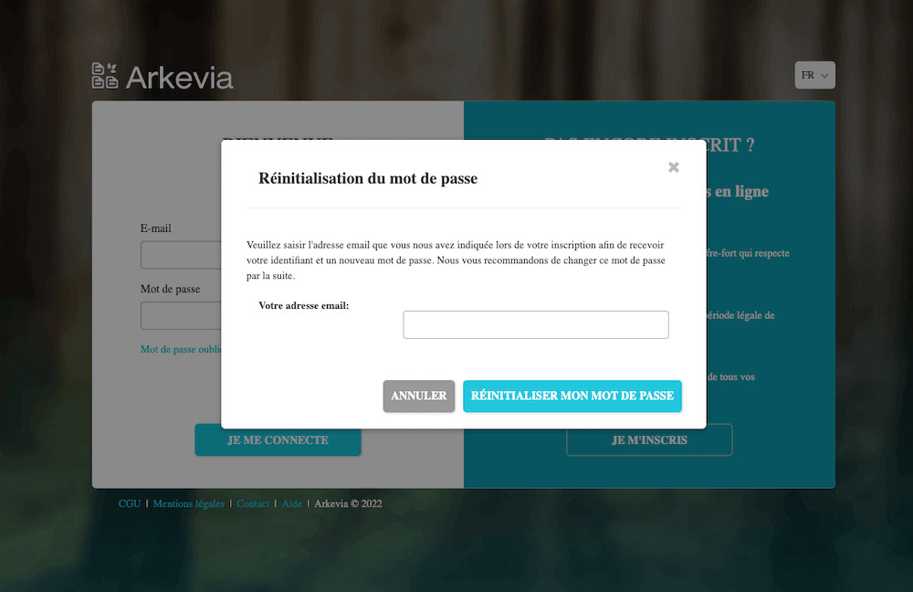 mot de passe oublié sur Arkevia